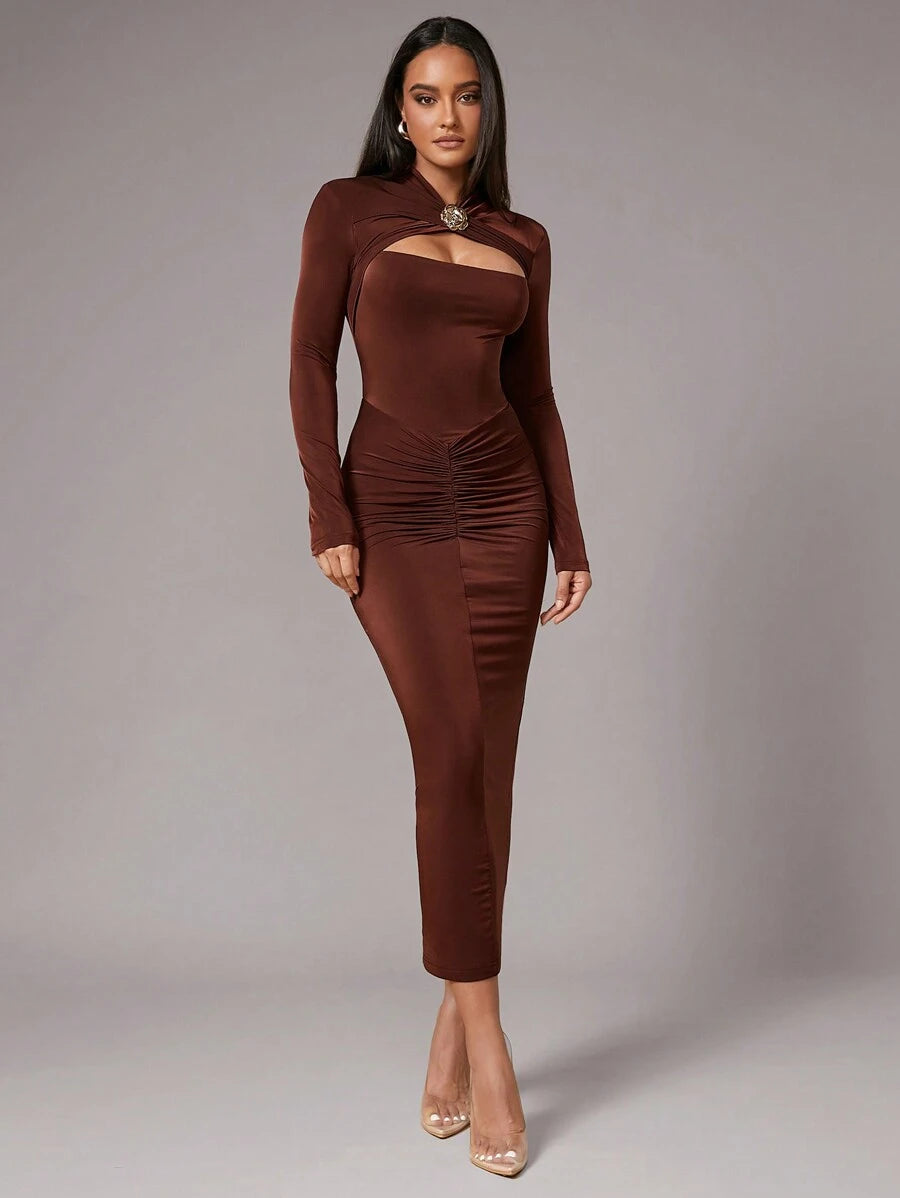 Elegant Asymmetric Twist Glitter Dress