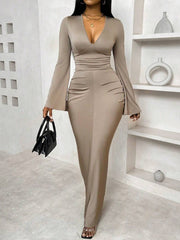 Women's Solid Color Flared V-Neck Dress