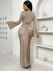 Women's Solid Color Flared V-Neck Dress