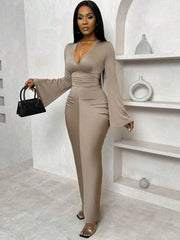 Women's Solid Color Flared V-Neck Dress