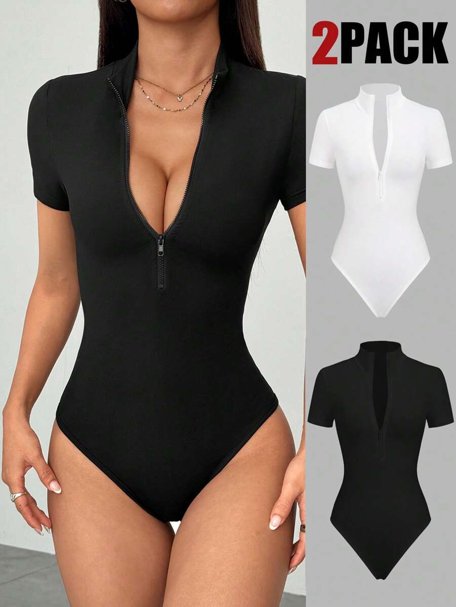 Stylish Stand Collar Summer Bodysuit