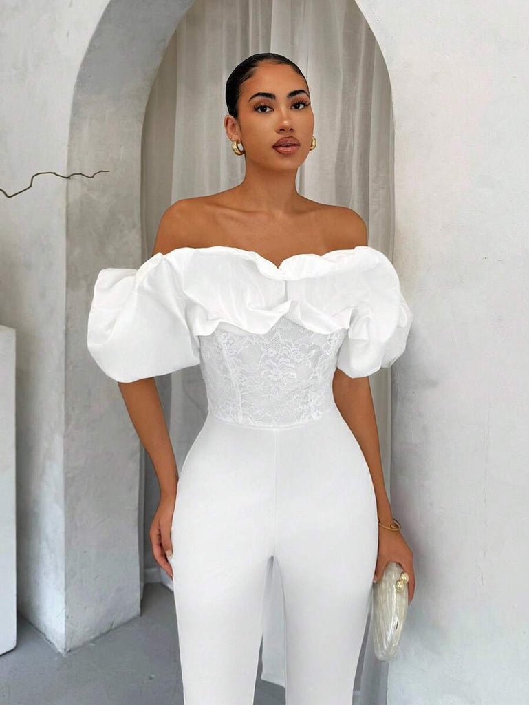Stylish Off-Shoulder Lace Jumpsuit – Qamora